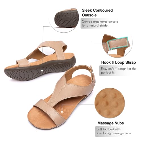 Image of Women's Orthopedic Sandals Open Toe T-Strap Orthopedic Flat Sandals Arch Support and Adjustable Straps Orthotic Sandal Walking Comfort Summer Shoes