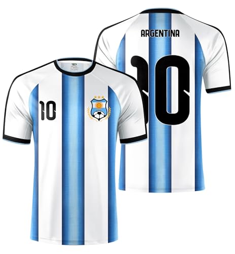 ERECT PEAK Mens Soccer Cup Breathable Jersey Casual Comfortable Shirt Durable Argentina T-Shirt Blue XL