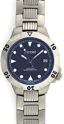 NICOLET Men's All Titanium Watch with Dark Blue Dial and Locking Crown. Model: NC-1019M
