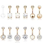 Masedy 12Pcs Belly Button Rings for Women Surgical Steel Curved Navel Barbell Rings Body Piercing Jewelry Rose Gold
