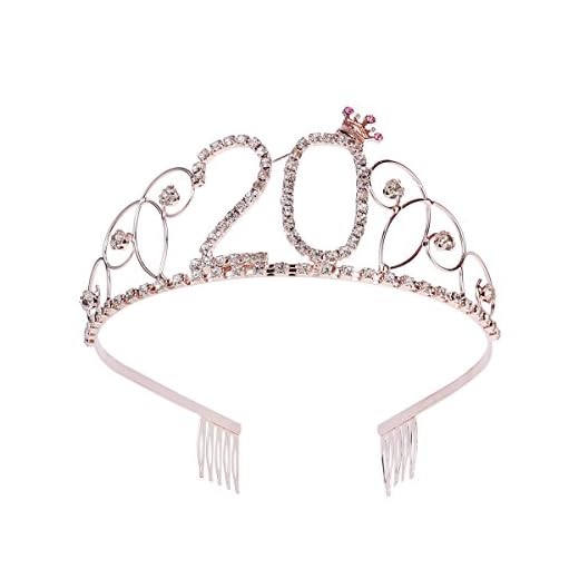 Minkissy Kristall Tiara Födelsedag Kronprinsessa Kronhårtillbehör Silver Diamante Grattis på 20-årsdagen Rosy Gold för Women Girl