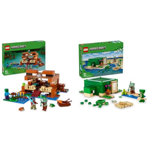 LEGO 21256 Minecraft La Maison de la Grenouille, Jouet avec Figurines d'animaux, Personnages &amp; 21254 Minecraft La Maison de la Plage de la Tortue, Jouet de Construction avec Accessoires