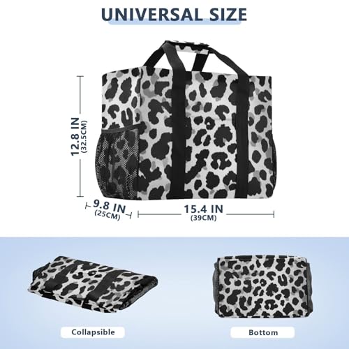Black Leopard Print Utility Bag For Trunk Foldable Waterproof with Handles Beach Bags3