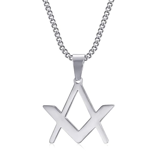 BOBIJOO JEWELRY - Pendentif Discret Collier Symbole Franc Maçonnerie Equerre Compas Acier Argenté Chaîne