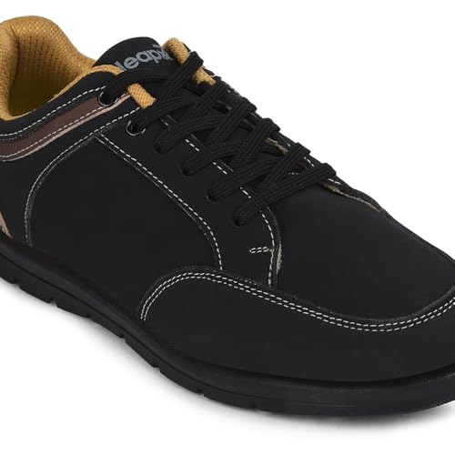 Image of Liberty Leap7x FRINKS-1E Casual Lacing Sneakers for Men - Black & Camel | Suitable for Travel, College, Office | Comfortable Lace-Up Casual Shoes | Lightweight Stylish Fashion Footwear for Gents