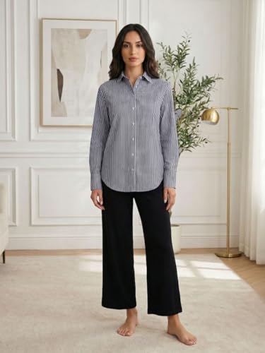 Image of OOMPH! Women Striped Smart Casual Shirt | Long Sleeve Casual & Office Wear | Comfortable, Breathable, Stylish Formal Top for Daily Work & Smart Casual Look