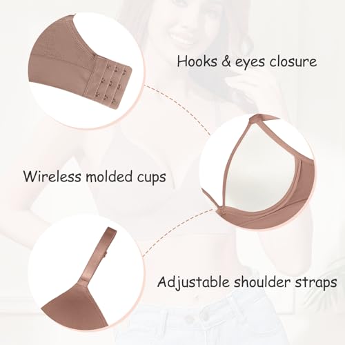 Image of Eleplus 3 Pieces Deep V Wireless Bras for Women Seamless Comfy Bralettes Lightly Lined Multicolors Pack