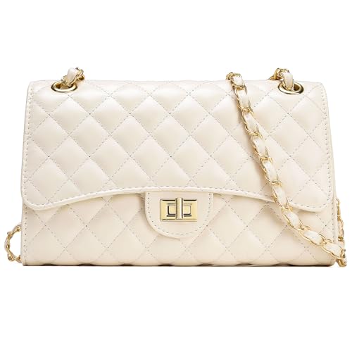 Quilted Crossbody Purse for Women Trendy Ladies Shoulder Bag with Chain Strap PU Leather Cross Body Bags Satchel HandBag,Beige by MEIRED - Used condition - US$20.87