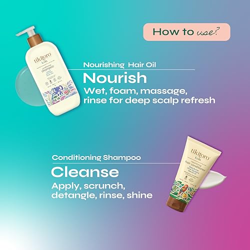 Image of Tikitoro Kids Cleanse & Condition Duo | Nourishing Shampoo & Conditioner Set | Gentle Cleansing, Detangling & Frizz Control | No Parabens & Sulphates (Age 4+) (300ml x 1 and 150ml x 1)
