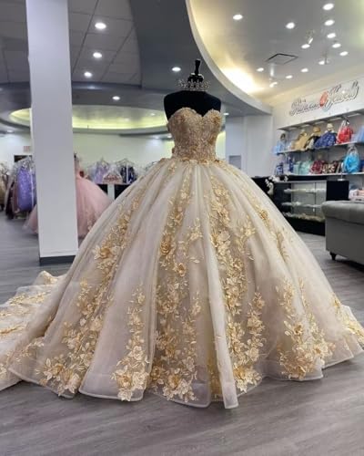 Kncpti Women's Strapless Quinceanera Ball Gown Puffy Tulle Long Formal Evening Party Pegeant Gowns for Sweet 16 Dresses