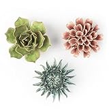 CHIVE ‘Coral’ Ceramic Flowers — Handcrafted Wall Art & Table Decor for Home, Living Room, Bedroom, Kitchen. Beautiful Small Set of 3 (Flower Pink and Flower Olive).