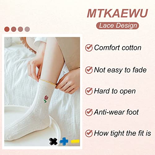 Image of 5 Pack Cute Womens Floral Socks, Vintage Embroidered Frilly Floral Ankle Cotton Cottagecore Socks