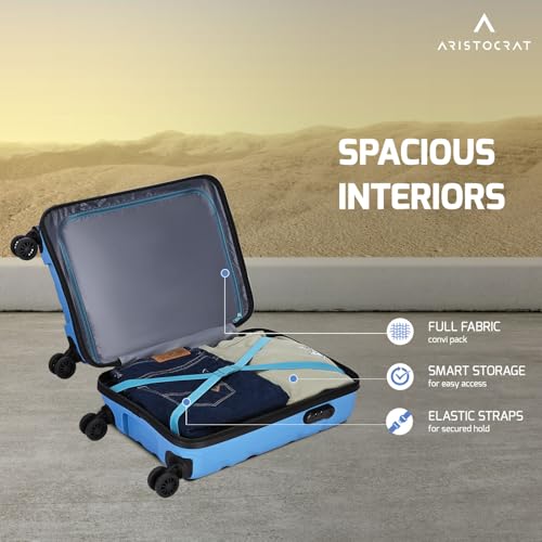 Image of Aristocrat Rock | Cabin Trolley Bag, 55 Cm, Small Hardside Luggage | 4 Wheels, Combination Lock | Polypropylene | Suitcase for Travel | 7 Year International Warranty | Ocean Blue