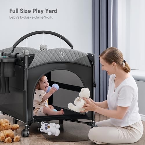 Image of Obee Odee 4 in 1 Baby Bassinet, Pack and Play, Bedside Crib Sleeper, Diaper Changer - Comes with Mattress, Mosquito Net,Bottom Storage and Toy Bar for Newborn to Toddles