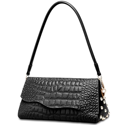 Image of BOYATU Genuine Leather Shoulder Bag Women: Handmade Crocodile Pattern Purse
