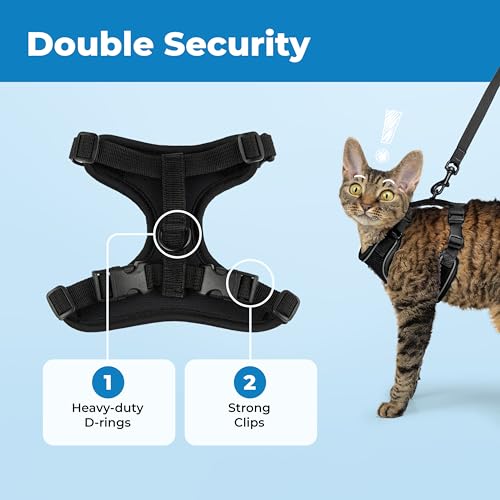 Image of Voyager Escape-Proof Step-in Lock Cat Harness & 5ft Neoprene-Handle Leash Set All-Weather Mesh with Reflective Stitching for Small to Large Cats by Best Pet Supplies, Black (327), XS