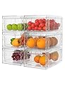 WRRLORS 6 Pack Stackable Storage Drawers,Clear Fridge Organizer with Handles and Movable Dividers,Pull-Out Acrylic Drawer Organizer for Pantry, Bathroom,Kitchen Undersink,Cabinet