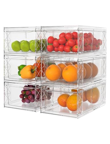 WRRLORS 6 Pack Stackable Storage Drawers,Clear Fridge...