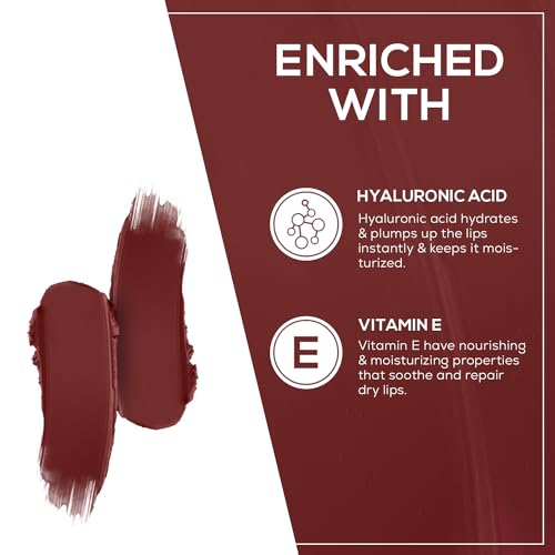 Image of RENEE Stunner Matte Lipstick - Raging Raven 4gm - Intense Color Pay Off, Full Coverage Long Lasting Weightless Velvety Formula With One Swipe Application - Enriched With Vitamin E & Hyaluronic Acid
