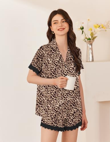 Image of Ekouaer Womens Lace Satin Pajama Set Button Down Pj Shorts Set Bridesmaids Getting Ready Outfits Casual Sleepwear XS-XXL