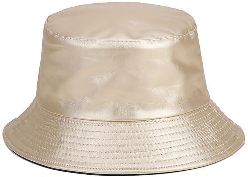 Joylife Metallic Bucket Hat Aesthetic Fisherman Hats Unisex Beach Sun Cap, Gold 2