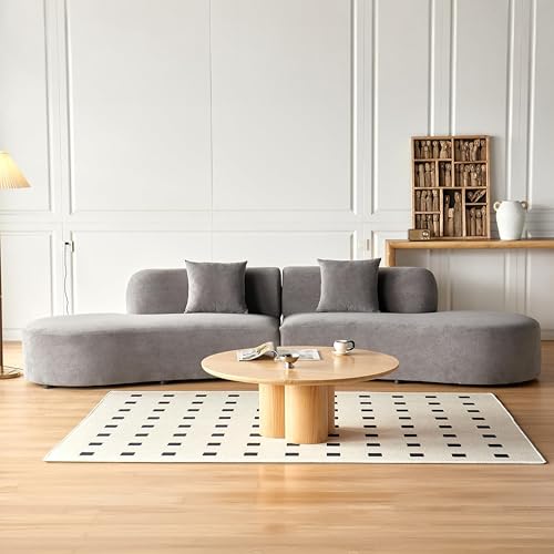 Image of Container Furniture Direct 132 inch Curved Sofa with Throw Pillows, 6 Seater Luxury Velvet Couch with Half Moon Design and High-Density Foam, Ideal for Modern Living Room, Office & Apartment, Grey