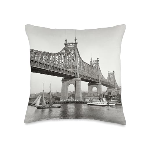 Queensboro Bridge Black and White Photograph Throw Pillow