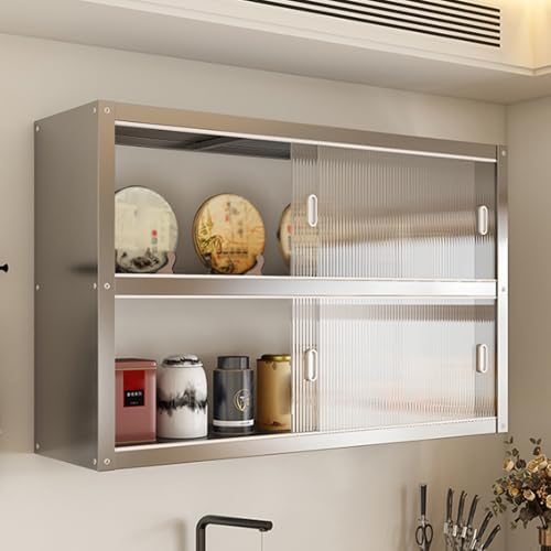 Étagère murale en acier inoxydable 120x35x70cm avec portes coulissantes pour cuisine