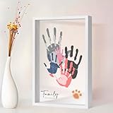 PUDEKO Family Handprint Kit,DIY Colorful Craft Keepsake Family Art Baby Newborn Hand and Footprint Wooden Frame for Home Decor Family Gifts Set(5 Sheets with 8 Colors) (White)