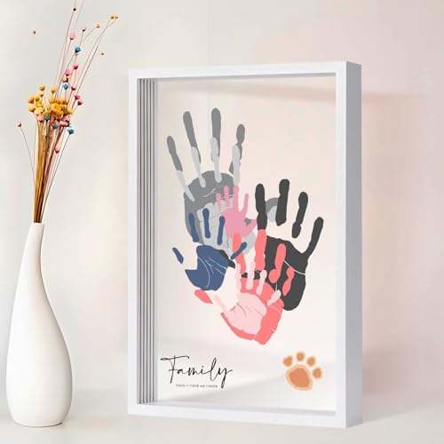 Product Image of the PUDEKO Family Handprint Kit for 5,DIY Craft Family Memories Keepsake Art Baby Newborn Hand and Footprint Wooden Frame for Home Decor Family Gifts Set(5 Sheets with 8 Colors)