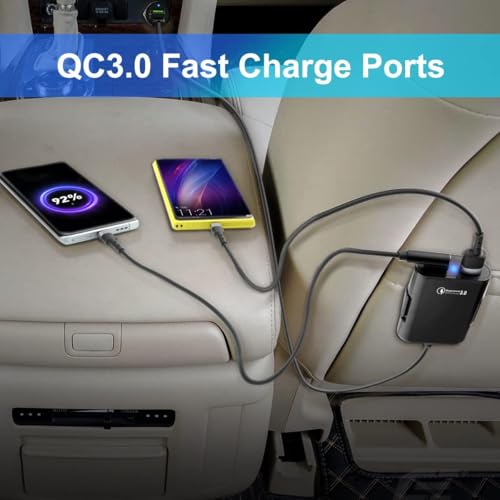 Image of 40W Fast Car Charger with 4 USB Ports (8A Output) - Front & Back Seat Charging, 1.8M Cable, Car Cigarette Lighter Socket Splitter, Universal 12V-24V Car Adapter for Road Trips & Daily Use