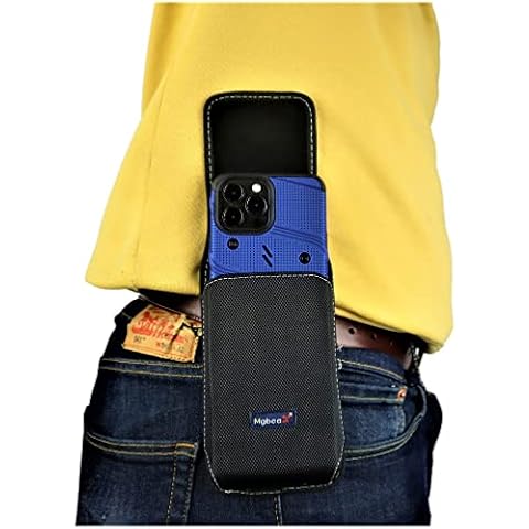 Mgbca Nylon Phone Pouch for iPhone 16 Pro Max, 15 14 13 12 11 Pro Max Rugged W/Fixed Holster, Belt Loop Clip Holder, Magnetic Closure, Fit Slim-fit Or Defender Case On Cell Phone (Black-Vertical) Cover