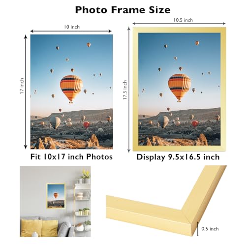 Image of JCJMY 10x17 Picture Frame Gold for Poster Photo Picture, Horizontal and Vertical Formats for Wall Hanging, 10 x 17 Wall Gallery Poster Photo Frame for 10 by 17 Photos Posters, Gold