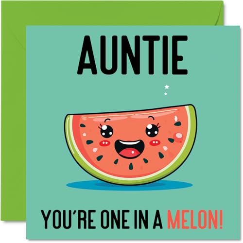 Stuff4 Biglietti di compleanno per zia, One in a melon, divertente biglietto di auguri per zia da nipote e zia, 145 mm x 145 mm, per donne e lei