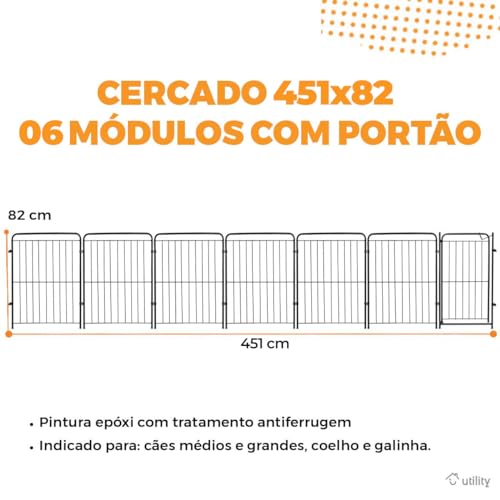 Utility, Cercado Para Cachorro Caes Cercadinho Pet Shop 6 Modulos Cor:Preto