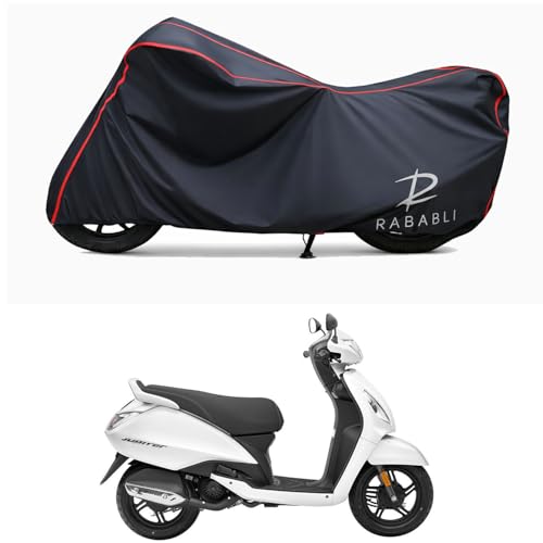 Image of Waterproof Bike Body Cover Compatible for | TVS Jupiter Sheet | Taffeta Fabric, Red Piping Design, Bottom Elastic Fit | Dustproof, Sun UV & Rain Protection for All Bikes