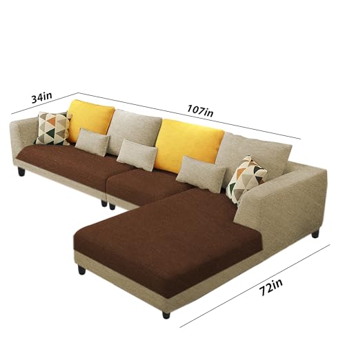 Image of Galib RHS 6 Seater L Shape Sofa Set for Living Room (Cream Brown Fabric) Premium Fabric Sofa