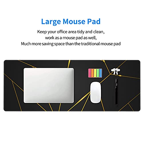 Image of Gaming Mouse Pad 31.5x11.8 Inch XL with Stitched Edges Extended Waterproof Gold Line Black Geometric Desk Pads Non-Slip Rubber Base Large Keyboard Mat Computer Gaming Mousepad for Work /Office /Home