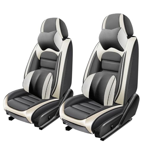 Image of 2 Seat Covers for Hyundai Santa Fe XL 2001-2024,Premium Nappa Leather Car Seat Covers Car Seat Cushions,Waterproof Soft Seat Covers for Cars,Interior Accessories with Airbag(Luxury-Gray&White)