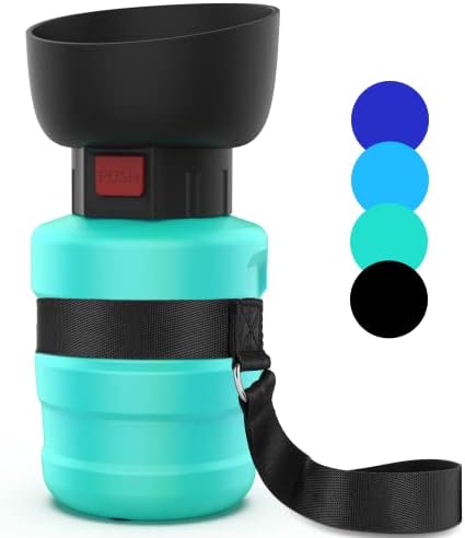 SwSun Portable Dog Water Bottle with a Foldable Bowl 2-in-1 Design, Leak-Proof Dog Water Bowl Dispenser Suitable for Outdoor Dog Walking, Hiking, and Traveling. BPA Free, 14oz Light Blue