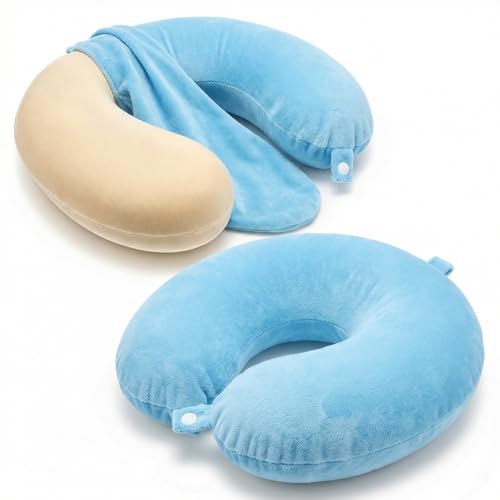 Xelsluthe 2 Pack Neck Pillow Covers with Zipper Reusable Travel Pillow Cover Washable U Shaped Replacement Cover Soft Smooth Plush Fabric Universal Fit Airplane Pillows Case