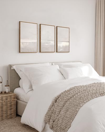 InSimSea 3 Pcs Framed Canvas Wall Art, Living Room Neutral Abstract Art, Bedroom Wall Decor Above Bed, Earthy Beige Modern Coastal Decor, 16x24inch, Set of 3 - Image 3