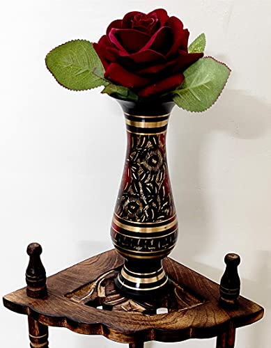 Made Of Brass - 8 Inch High Vase - A Rare Indian Decor - Alluring Nakkashi, For Dry Flowers Only, Not To Fill Water #TOP2