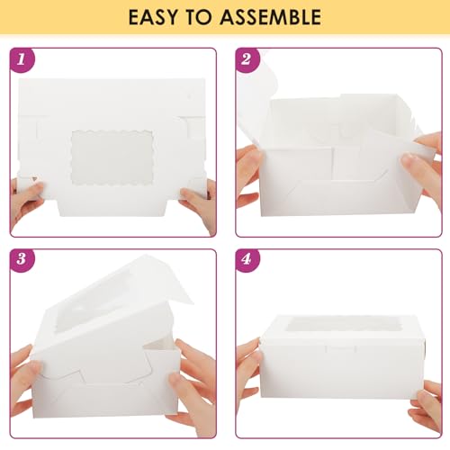 Moretoes 48pcs Cookie Boxes with Window, 8x6x2.5 Inch 3 Style Treat Boxes for Pastry, Chocolate Covered Strawberries, Candy, Muffins, Donuts