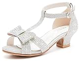 Walofou Big Kid Toddler Little Kid High Low Heels Dress up Girls' Sandals Flower Silver Shoes Size 1