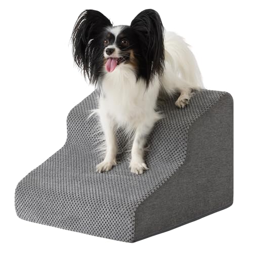 Dog Stairs for Small Dogs 11.5 H 2-Step Dog Steps for Bed Pet Stairs and Ramp for Dogs and Cats to Get on Beds Couch Non-Slip Balanced Pet Steps with Waterproof Cover Grey