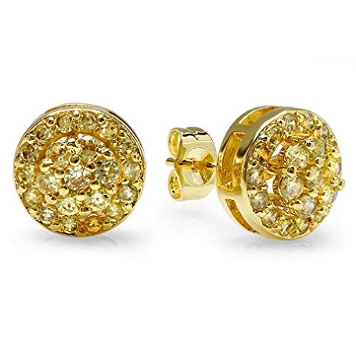 Pendientes de tuerca chapados en oro amarillo de 18 quilates, 10 mm, redondos, con circonitas cúbicas