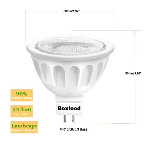 Boxlood Mr16 Led Light Bulb Non Dimmable, 90% Energy Saving, 6000K Cool White (Daylight), 40 Degree, Ac/Dc 12V, 5 Watts, 50W Halogen Bulb Equivalent, Gu5.3 Base, 6Pack #TOP1