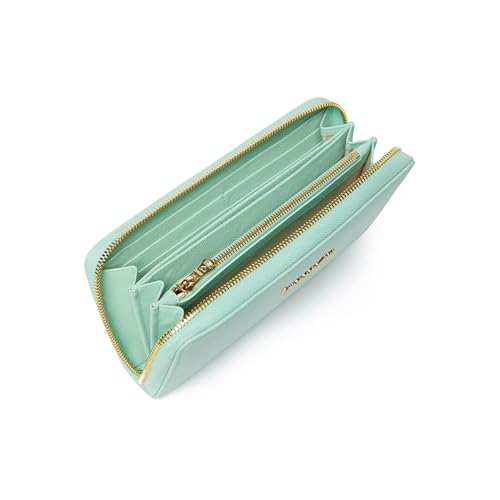 Basic Zip Around Wallet in Pink Leather with Gold Embossed Logo on the Front. One inner zip pocket for coins., sky blue, Einheitsgröße2