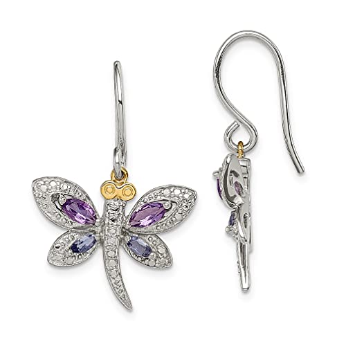 925 Sterling Silver 14K Amethyst Iolite Diamond Dragonfly Earrings Drop Dangle Animal Insect Gemstone Fancy Fine Jewelry For Women Gifts For Her #TOP18